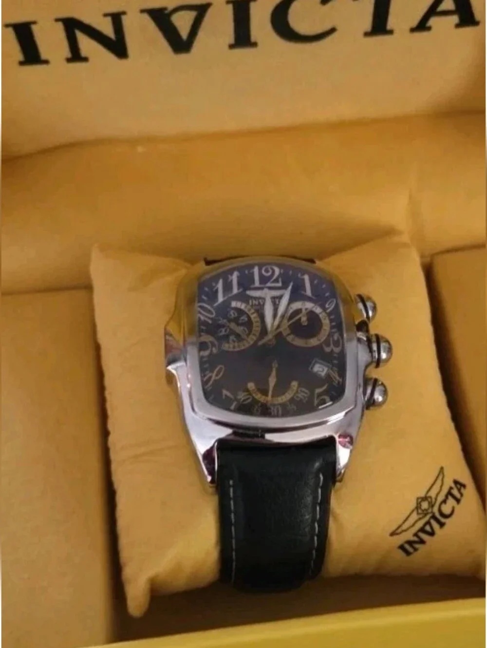 Invicta Lupah 2095 Black Leather Band Stainless Steel Swiss Chronograph WR 100m